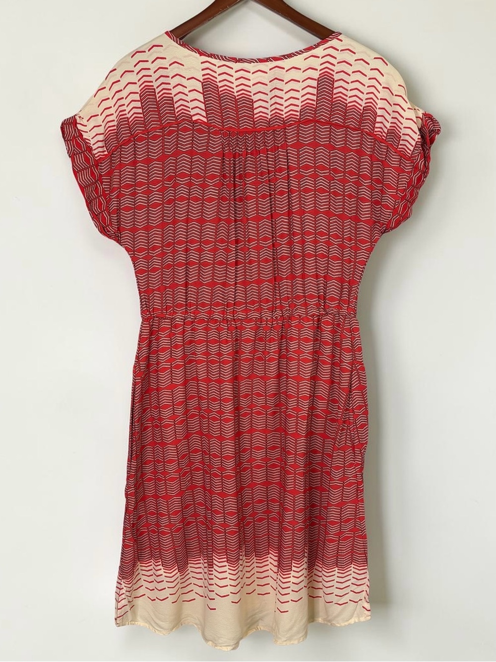 Anthropologie Maeve Veronia Chevron Print Shirt Dress Pockets Red Cream Size M - Picture 6 of 13